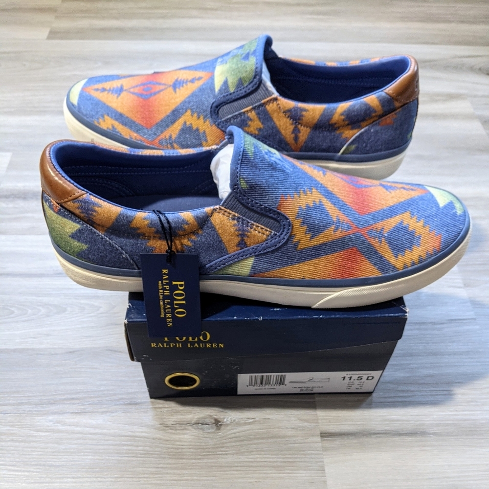 Men's Polo Ralph Lauren Beacon Aztec Sneaker Shoes 11.5 Rare Vintage Slip On New